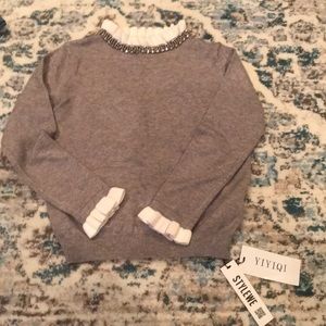 Grey sweater: jeweled neckline. Never worn